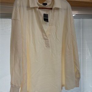 torrid Cream Waffle Knit Long Sleeve Polo Top
